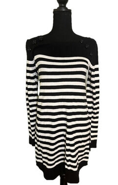EXPRESS BLACK AND WHITE STRIPED LONG SLEEVE DRESS